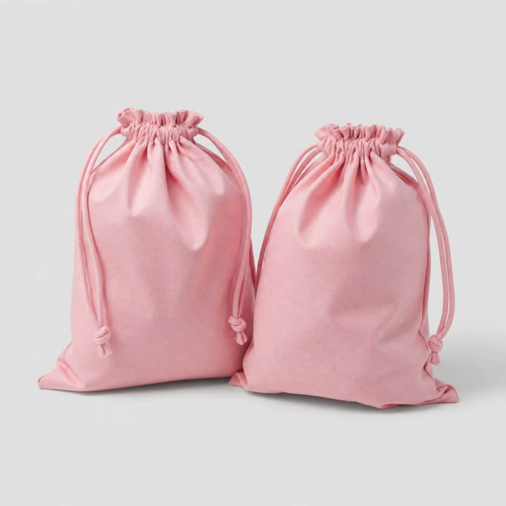 Lot de deux sacs en toile rose à cordon sur fond clair