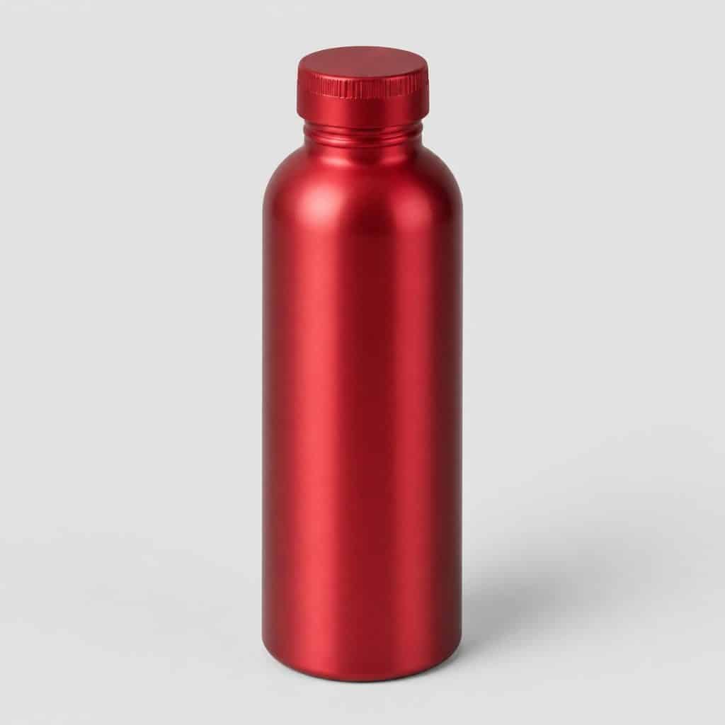 Bouteille de carburant rouge en aluminium sur fond clair