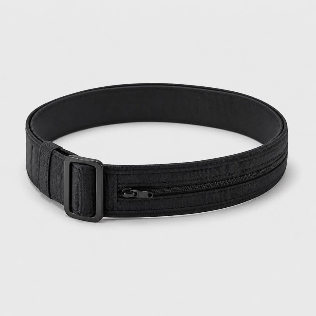 Ceinture porte-monnaie plate à compartiment secret sur fond clair