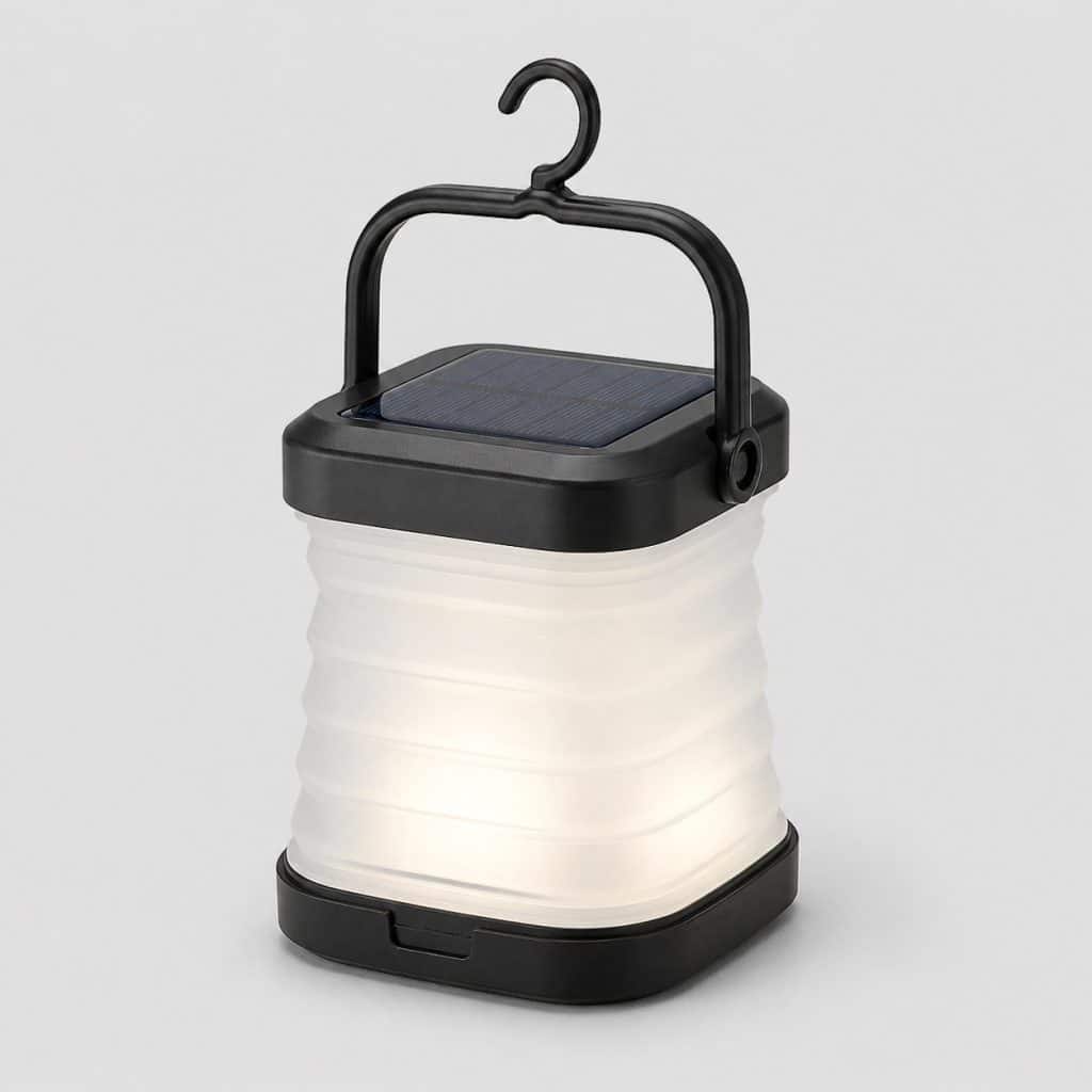Lanterne solaire pliable avec crochet sur fond clair