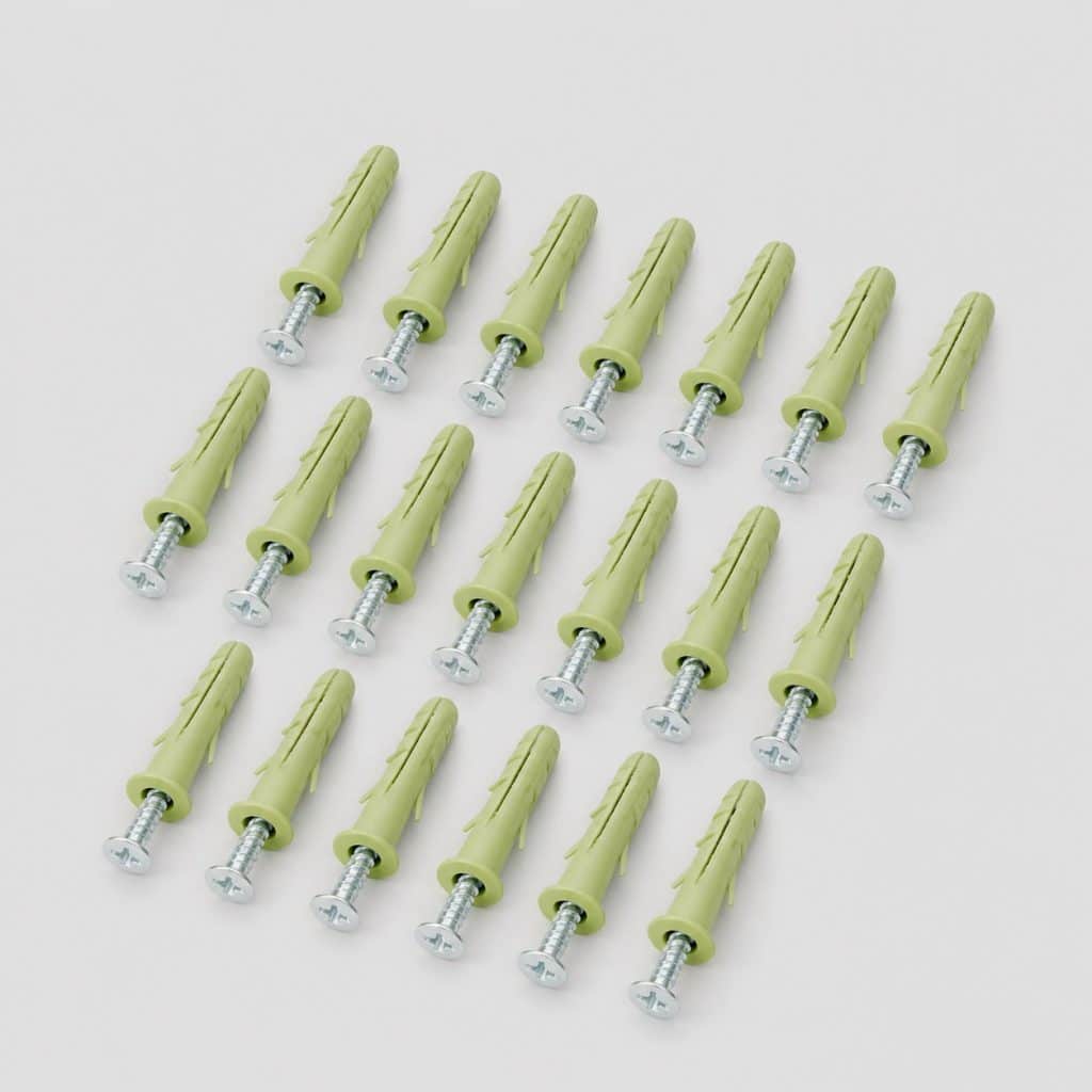 Dix-huit sardines de fixation en acier vert clair sur fond clair