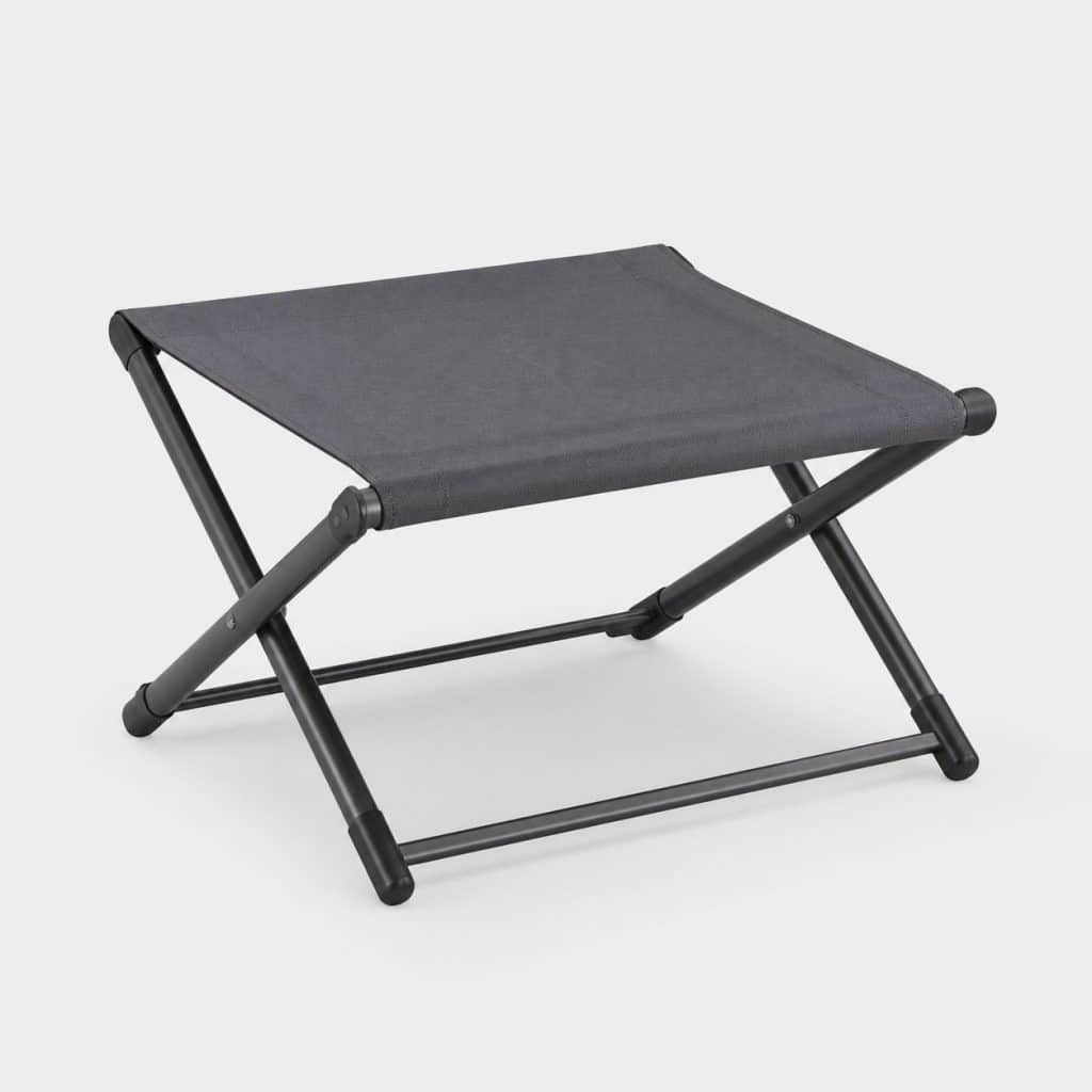 Repose-jambes pliant en toile maille anthracite sur fond clair